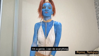 Горячая джин-девушка делает минет как богиня