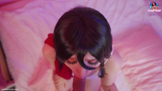 Развратная Микаса жадно берет член в рот