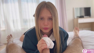 Секс в трусиках: Аллиника страстно дрочит член и просит жестко трахнуть