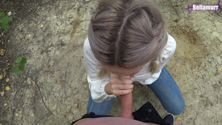 Жаркий лесной минетик: кончил в ротик под деревьями